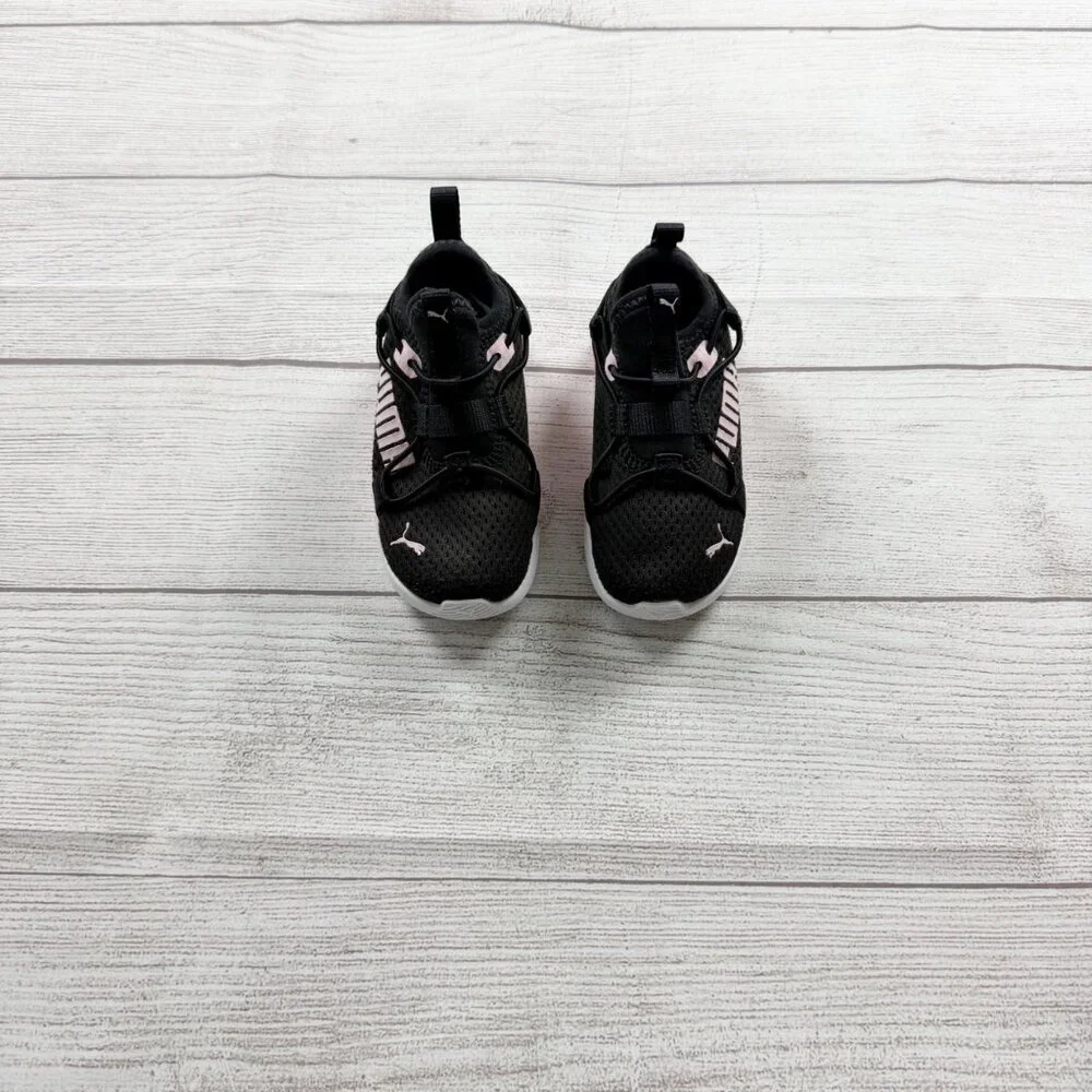 Puma Kids Sneakers Black White Pink Mesh Slip-On Athletic Shoes 6 - Picture 2 of 6